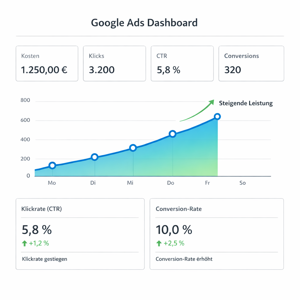 Illustration eines Google Ads Dashboard Illustration eines Google Ads Dashboard